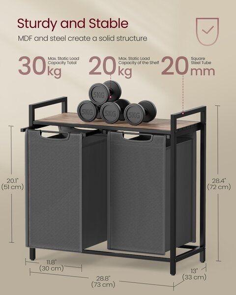 Košara za rublje, spremnik za rublje, 2×46 l, 73×33×72 cm,smeđa i siva