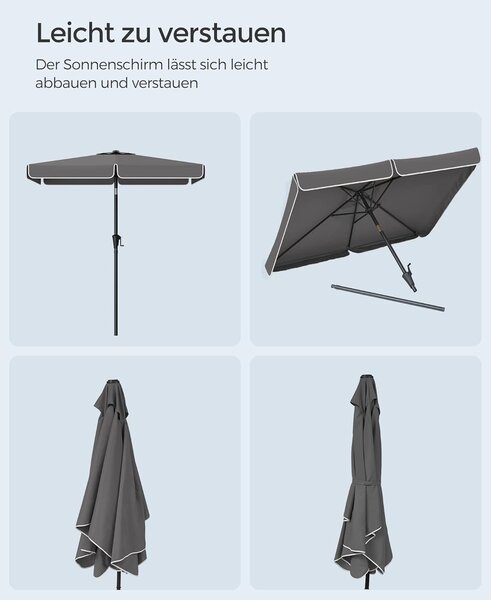 Sivi balkon suncobran 200 × 150 cm, pravokutni, s UPF 50+ zaštitom od sunca, bez baze