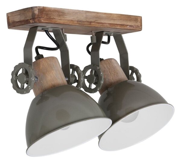 Steinhauer Stropni reflektor Gearwood, zeleni, 2 žarulje, metal, drvo, E27, prigušiva, Zelena, Dnevni boravak/blagovaonica, Metal