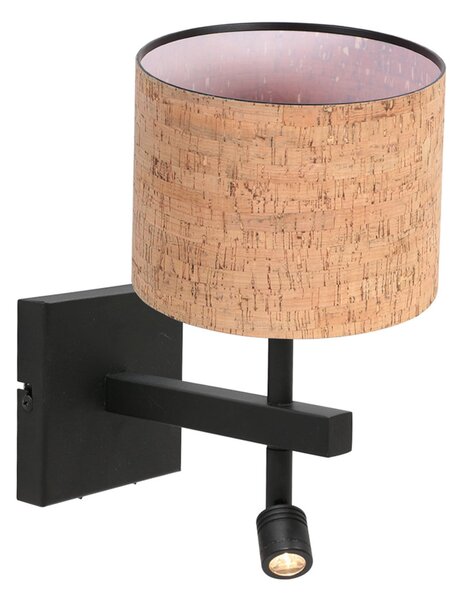 Steinhauer Zidna lampa Stang, crno/smeđa LED za čitanje, visina 27 cm, pluto, Crno, Dnevni boravak/blagovaonica, Metal, Svjetlo za čitanje