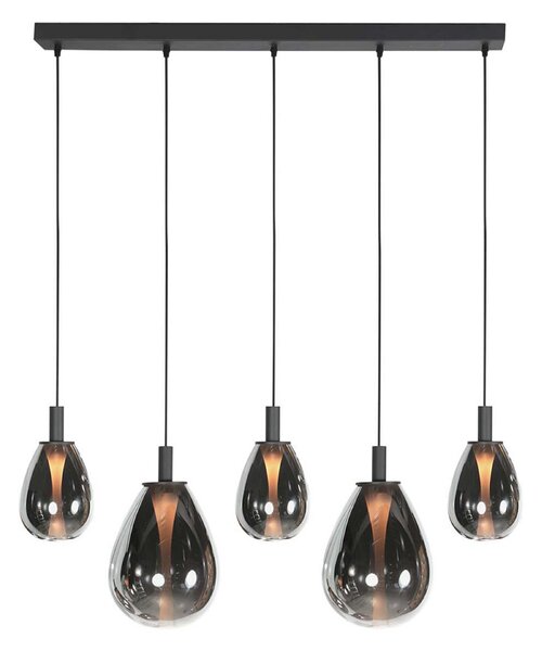 Mexlite Glimsy LED viseća svjetiljka, 115 cm crno/dimno sivo staklo, 5 žarulja., prigušiva, Sivo, Dnevni boravak/blagovaonica, Staklo