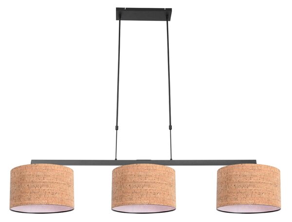 Steinhauer Viseća lampa Stang, crno/smeđa, duljina 140 cm, pluto, 3 žarulje., prigušiva, Crno, Dnevni boravak/blagovaonica, Metal