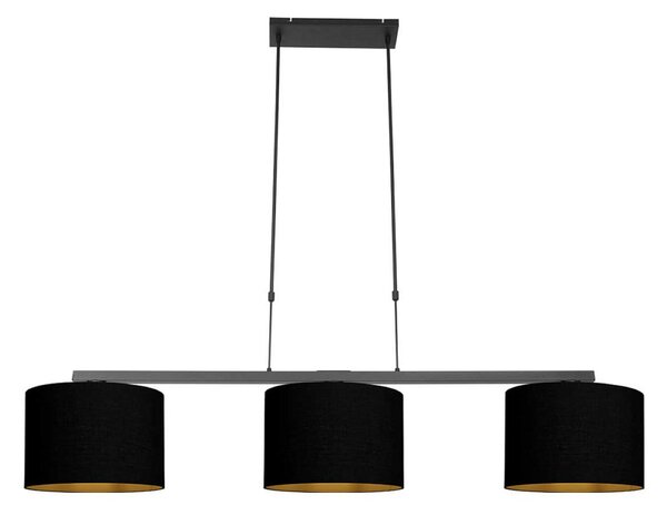 Steinhauer Viseća lampa Stang, crna/crno-zlatna, duljina 140 cm, 3 žarulje., prigušiva, Crno, Dnevni boravak/blagovaonica, Tkanina / tekstil