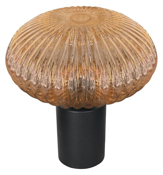 Mexlite Bloeba stolna lampa, Ø 30 cm, crna/jantarna, staklo, Naranča, Dnevni boravak/blagovaonica, Staklo