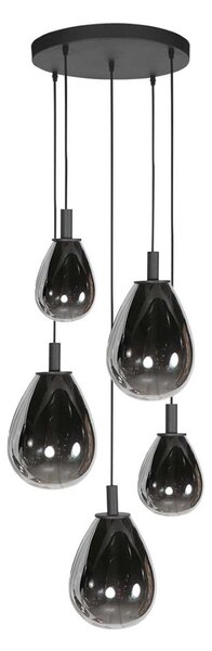 Mexlite Glimsy LED viseća svjetiljka, Ø 40 cm, crno/dimno sivo staklo, 5 žarulja., prigušiva, Sivo, Dnevni boravak/blagovaonica, Staklo