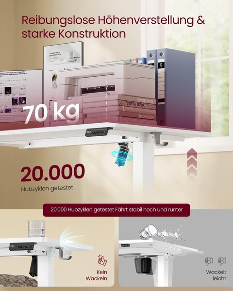 Električni računalni stol podesive visine, 140 x 60 x (72–120) cm, oblak bijeli