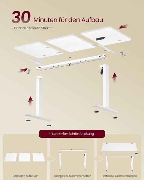Električni računalni stol podesive visine, 140 x 60 x (72–120) cm, oblak bijeli