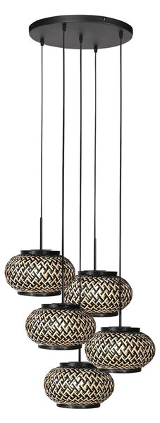 Steinhauer NoxLight viseća svjetiljka, 5 sijalica, okrugla, crna, pletena od bambusa, prigušiva, Crno, Dnevni boravak/blagovaonica, Metal