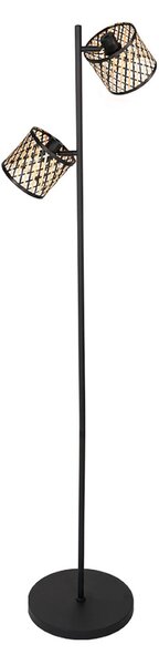 Mexlite Podna lampa Sumba, 2 svjetla, crna, prirodna/crna bambus, E14, Crno, Dnevni boravak/blagovaonica, Metal