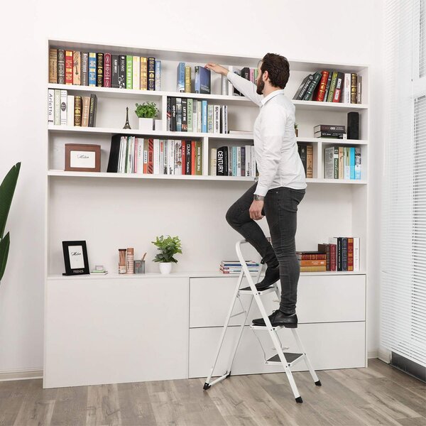 Sklopive ljestve STEP, 3 stepenice, max. 150 kg, bijela/crna SongmicsHome