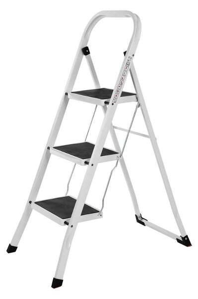 Sklopive ljestve STEP, 3 stepenice, max. 150 kg, bijela/crna SongmicsHome