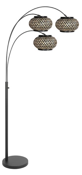 Steinhauer Nox Light podna lampa s 3 žarulje, crna, pleteni bambus, E27, Crno, Dnevni boravak/blagovaonica, Metal