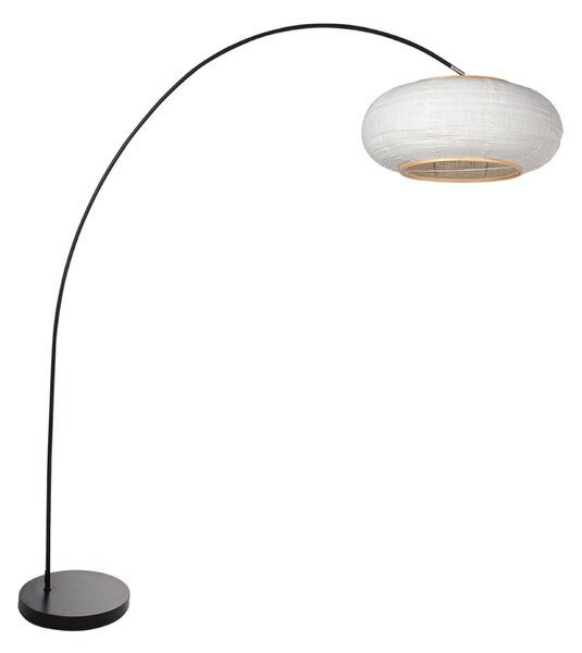 Mexlite Solva zakrivljena podna svjetiljka, crna/siva lanena tkanina, visina 185 cm, Crno, Dnevni boravak/blagovaonica, Metal