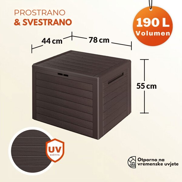 Kutija za pohranu WOODEBOX, 190 l, 78x44x55 cm, tamnosmeđa Prosperplast