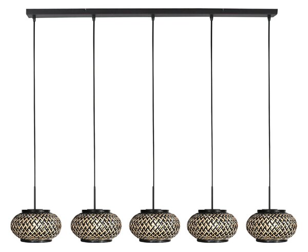 Steinhauer NoxLight viseća svjetiljka, 5-svjetiljkasta, duga, crna, pletena bambusom, prigušiva, Crno, Dnevni boravak/blagovaonica, Metal