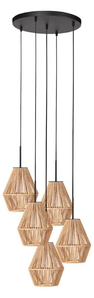 Anne Light Ropex 4526 viseća svjetiljka, za 5 sijalica, okrugla, crni i smeđi kabel, prigušiva, Smeđa / hrđa, Dnevni boravak/blagovaonica, Metal