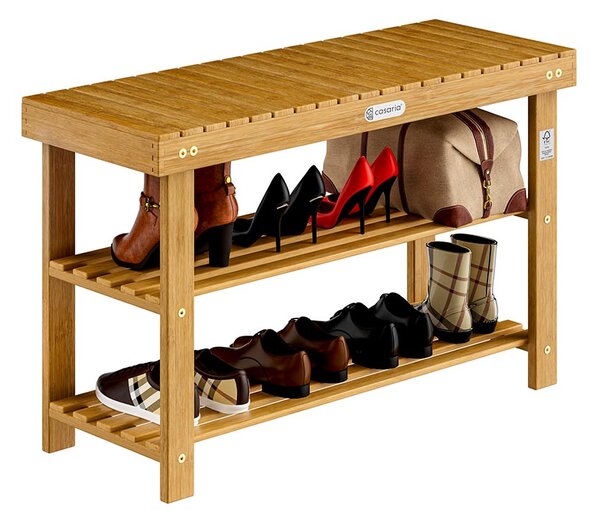 Casaria Stalak za cipele od akacije s klupom 90 x 33 x 46 cm