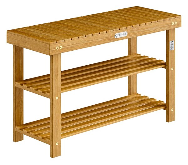 Casaria Stalak za cipele od akacije s klupom 90 x 33 x 46 cm