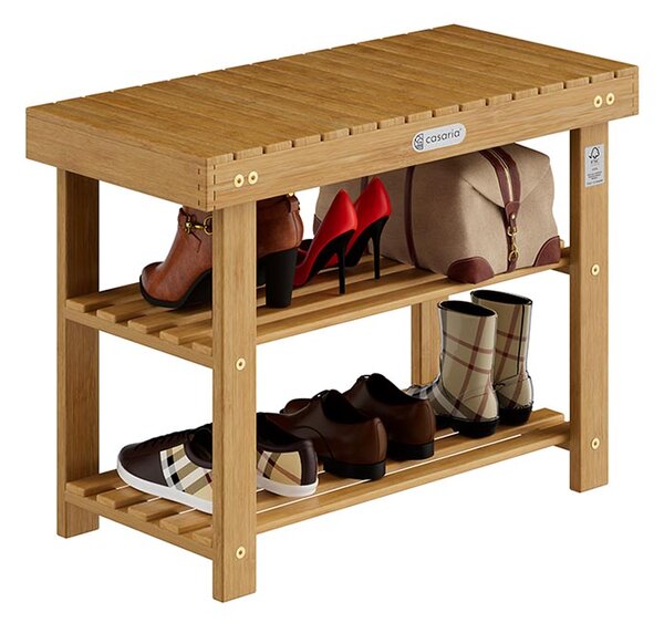 Casaria Stalak za cipele od akacije s klupom 70 x 33 x 46 cm