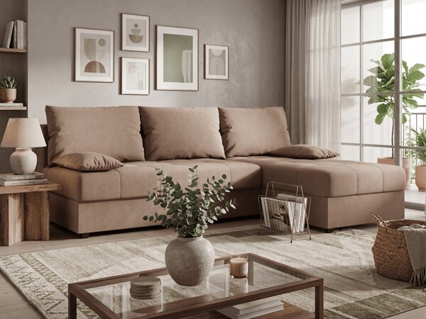 Razvlačna kutna garnitura L VENORIA SLIM 200x143 cm, bež + 2 jastuka GRATIS, univerzalna