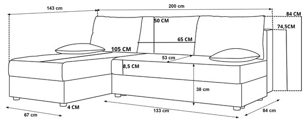 Razvlačna kutna garnitura L VENORIA SLIM 200x143 cm, petrolej + 2 jastuka GRATIS, univerzalna