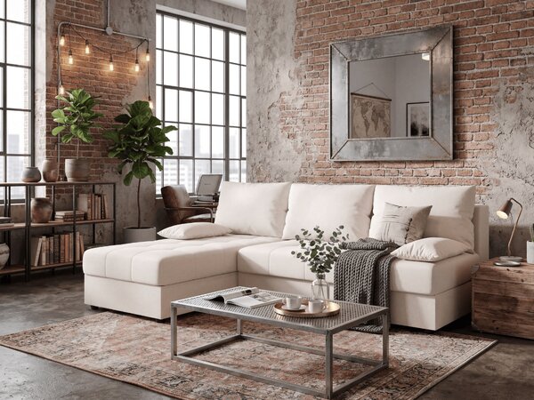 Razvlačna kutna garnitura L VENORIA SLIM 200x143 cm, krem + 2 jastuka GRATIS, univerzalna
