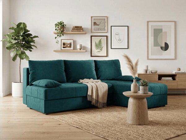 Razvlačna kutna garnitura L VENORIA SLIM 200x143 cm, petrolej + 2 jastuka GRATIS, univerzalna