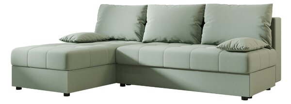 Razvlačna kutna garnitura L VENORIA SLIM 200x143 cm, svijetlo zelena + 2 jastuka GRATIS, univerzalna