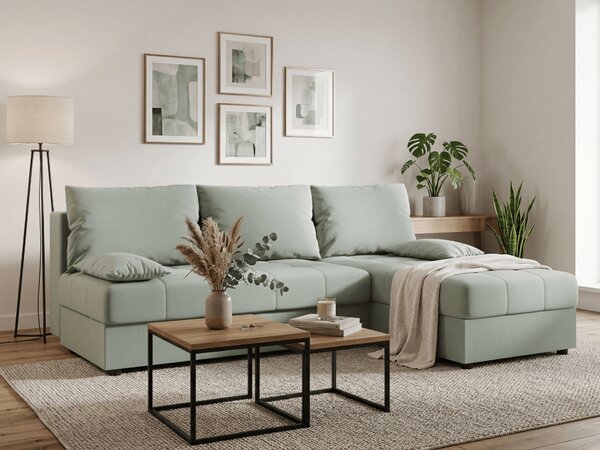 Razvlačna kutna garnitura L VENORIA SLIM 200x143 cm, svijetlo zelena + 2 jastuka GRATIS, univerzalna