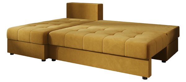 Razvlačna kutna garnitura L VENORIA SLIM 200x143 cm, senf + 2 jastuka GRATIS, univerzalna