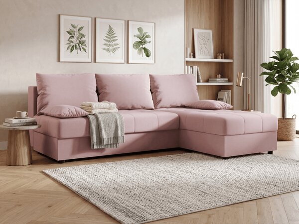 Razvlačna kutna garnitura L VENORIA SLIM 200x143 cm, puderasto roza + 2 jastuka GRATIS, univerzalna