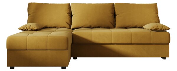 Razvlačna kutna garnitura L VENORIA SLIM 200x143 cm, senf + 2 jastuka GRATIS, univerzalna