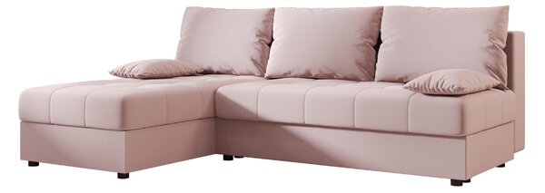 Razvlačna kutna garnitura L VENORIA SLIM 200x143 cm, puderasto roza + 2 jastuka GRATIS, univerzalna