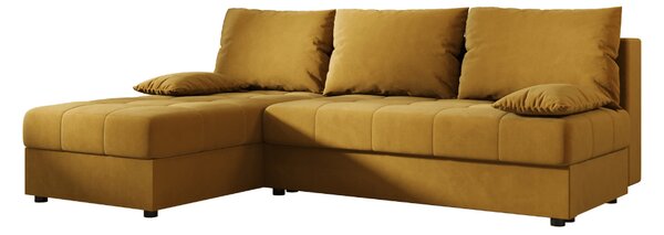 Razvlačna kutna garnitura L VENORIA SLIM 200x143 cm, senf + 2 jastuka GRATIS, univerzalna