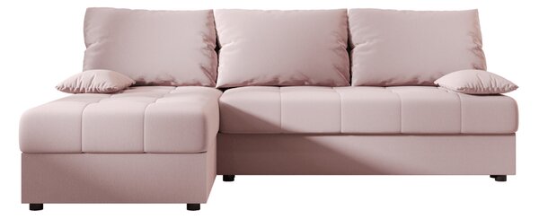 Razvlačna kutna garnitura L VENORIA SLIM 200x143 cm, puderasto roza + 2 jastuka GRATIS, univerzalna