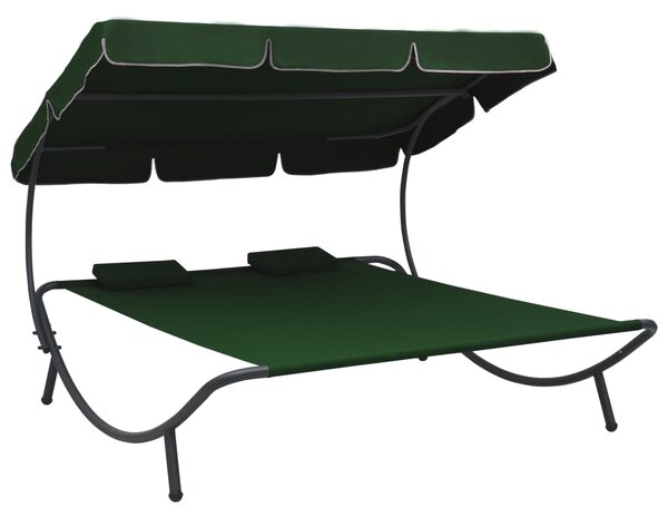 VidaXL Vanjski ležaj s krovom i jastucima zeleni