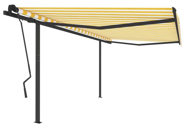 VidaXL Automatska tenda na uvlačenje sa stupovima 4,5x3,5m žuto-bijela