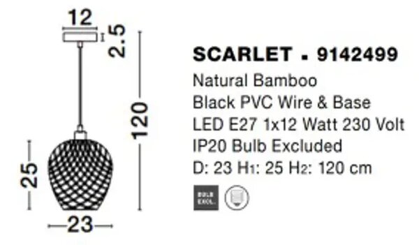 SCARLET VISILICA E27 /IP20/BAMBUS NL9142499