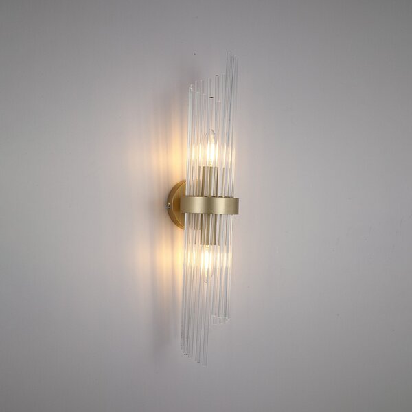 Searchlight Zidna lampa Lara, visina 56 cm, zlatna/prozirna, staklo/metal, prigušiva, Zlato / mjed, Dnevni boravak/blagovaonica, Staklo