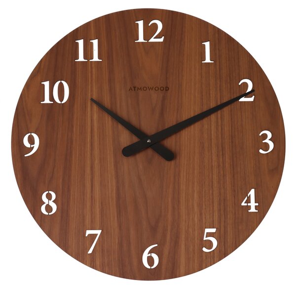 ATMOWOOD sat s numeričkim brojčanikom orah 50 cm - crne kazaljke