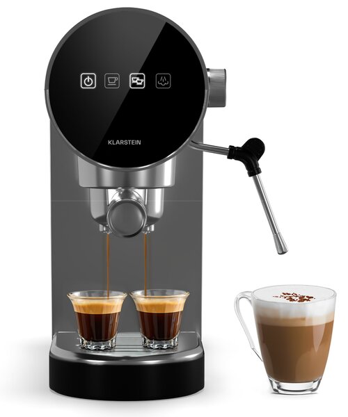 Klarstein Furore aparat za espresso od nehrđajućeg čelika, kompaktni digitalni zaslon od 20 bara, 2 šalice