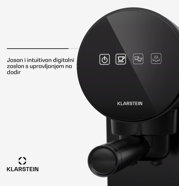 Klarstein Furore aparat za espresso od nehrđajućeg čelika, kompaktni digitalni zaslon od 20 bara, 2 šalice