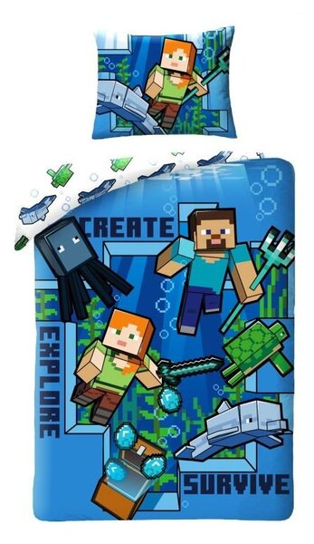HALANTEX Posteljina Minecraft plava pamuk, 140/200, 70/90 cm