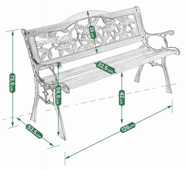 Vrtna klupa s motivom ruže - 125x52x78 cm, bor