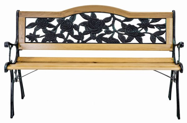 Vrtna klupa s motivom ruže - 125x52x78 cm, bor