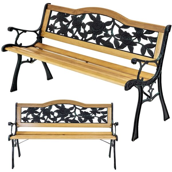 Vrtna klupa s motivom ruže - 125x52x78 cm, bor