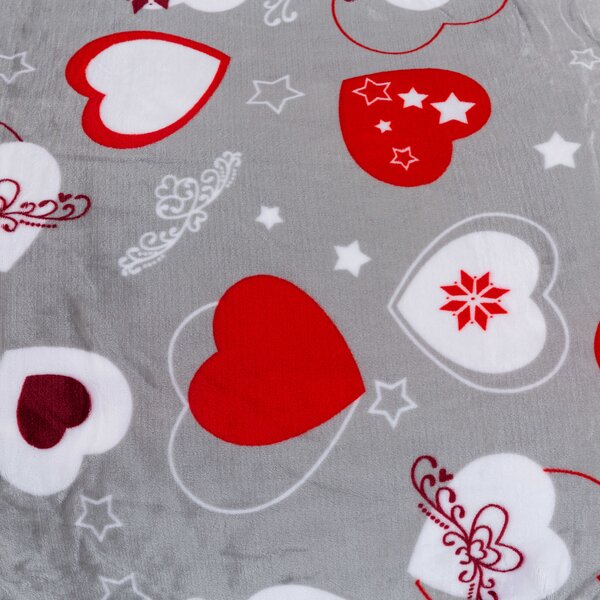 Set posteljina mikropliš CHRISTMAS HEART siva + plahta od mikroplyša SOFT 180x200 cm bijela, dvokrevetna