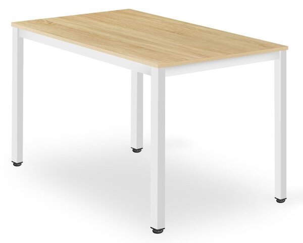 Blagovaonski set 1 + 4, bijeli stol TESSA 120x60 cm dekor hrast + bež stolica BALI MARK s bukovim nogama