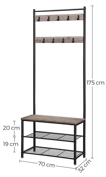 Metalna predsobljska stena INDUSTRY 175 cm, crna/sivo-smeđa