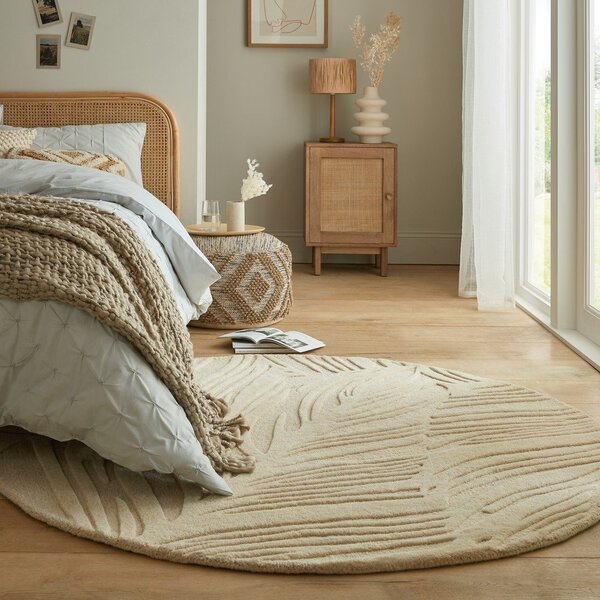 Bež vuneni okrugli tepih ø 160 cm Leaf - Flair Rugs